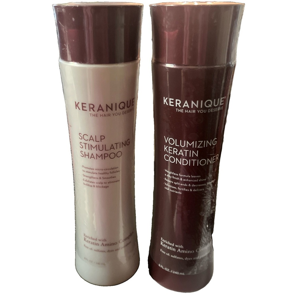 Keranique Scalp Stimulating Shampoo & Volumizing Keratin Conditioner 8oz Sealed